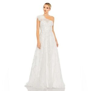 MAC DUGGAL 20389 NWT White Embellished One Shoulder A Line Gown
